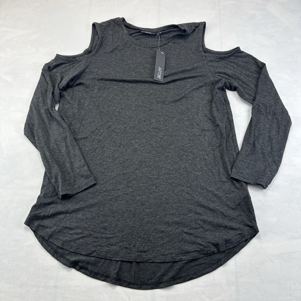 APT. 9 Women's Large Cold Shoulder Top Gray Long Sleeve NWT
